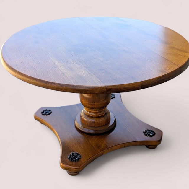 Vintage Round Solid Maple Pedestal End Table With Decorative Rosettes For Sale - Image 10 of 15