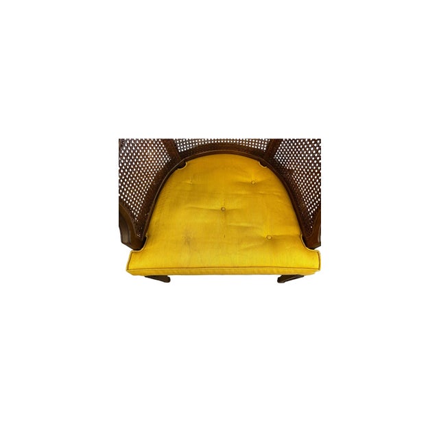 Yellow Vintage Cane-Back Barrel Chair With Yellow Upholstered Seat (Nice) For Sale - Image 8 of 10