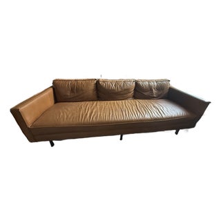 West Elm Axel Leather Sofa, 89” – Mid-Century Modern Style in Brown For Sale