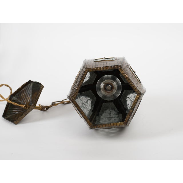 1940s 1940s Gothic Style Brass & Glass Pendant Light For Sale - Image 5 of 9