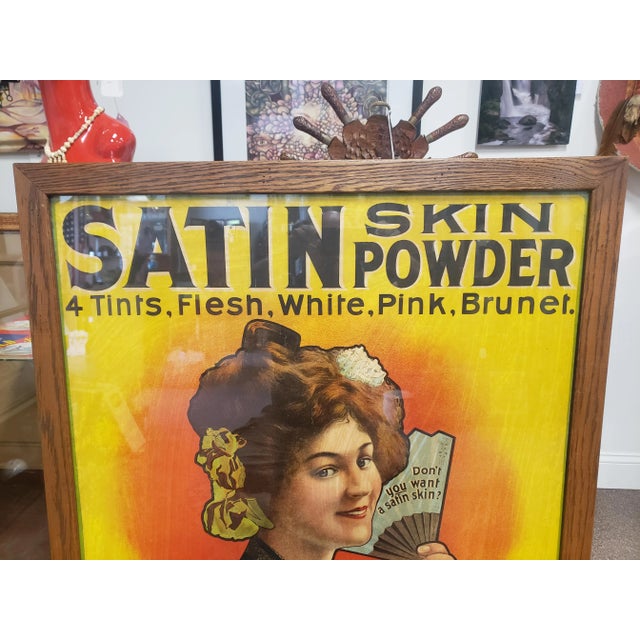 Art Nouveau Original Antique 1903 Art Nouveau Framed Satin Skin Powder & Skin Cream Advertising Litho Poster For Sale - Image 3 of 10