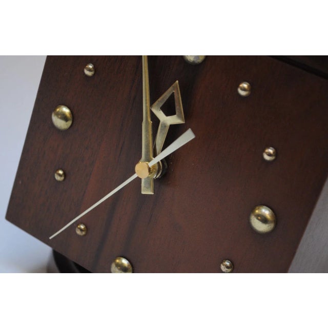 Vintage Walnut and Brass Swiveling Tabletop Weather Station Cube With Thermometer and Clock For Sale - Image 11 of 12
