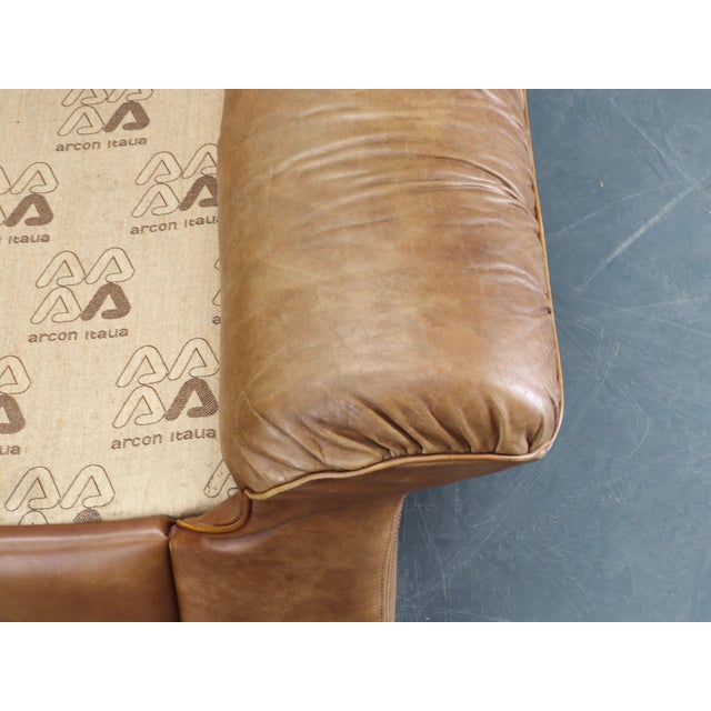 Tan Cognac Buffalo Leather Lounge Armchairs from Arcon Italia, 1970s, Set of 2 For Sale - Image 8 of 18