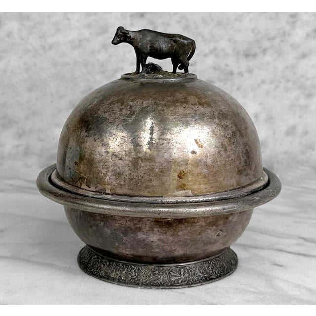 - Original Late 1800's Farmhouse Silverplate Butter Dish - Quadruple Silverplate with Wonderful Patina Around - Unusual...