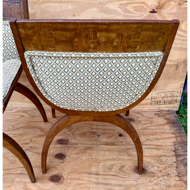 Mid 20th Century Saber Leg X Leg Mid Century Modern Burl Wood Designer Arm Desk and Occasional Side Chair For Sale - Image 9 of 10