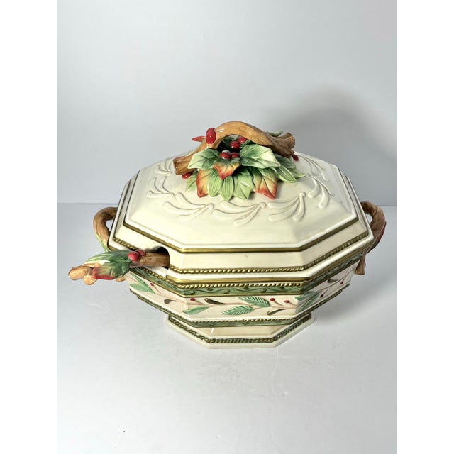 Contemporary Fitz & Floyd “Winter Wonderland” Ceramic Soup Tureen W/Lid & Ladle For Sale - Image 3 of 7