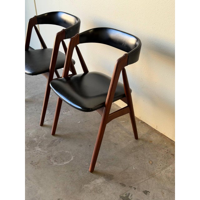 Danish Teak & Black Leather Dining Chairs in Style of Thomas Harlev for Farstrup Møbler Model 205, 1960s For Sale In Los Angeles - Image 6 of 10