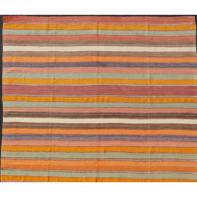 Vintage Striped Turkish Kilim in Multi Colors 6' 6 X 10' 7 For Sale - Image 10 of 11