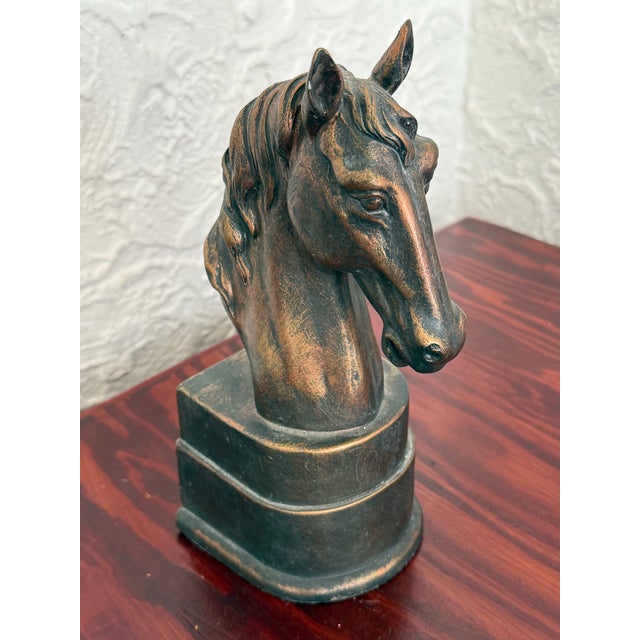English 1980s Bronze Tone Horse Head Bookend For Sale - Image 3 of 8