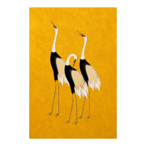 Japanese Crane Wall Art, Gold Decorative Bird Print, 24" X 36"