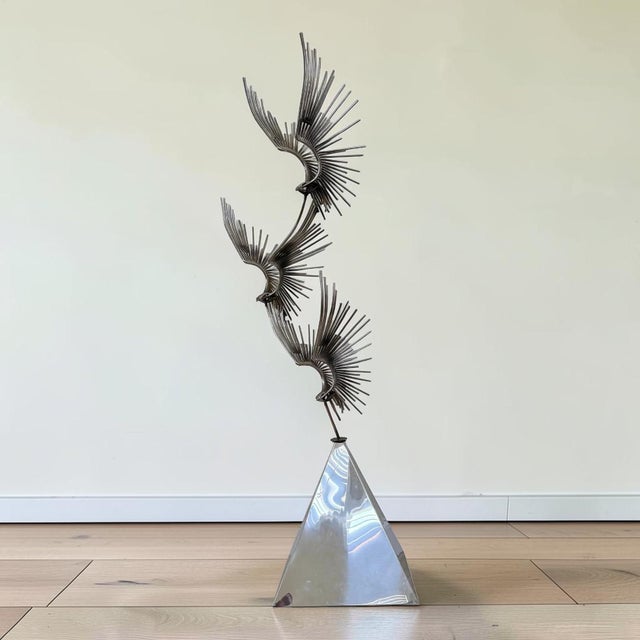 Curtis Jere 1976 Curtis Jere “Birds of Flight” Chrome and Metal Sculpture For Sale - Image 4 of 10