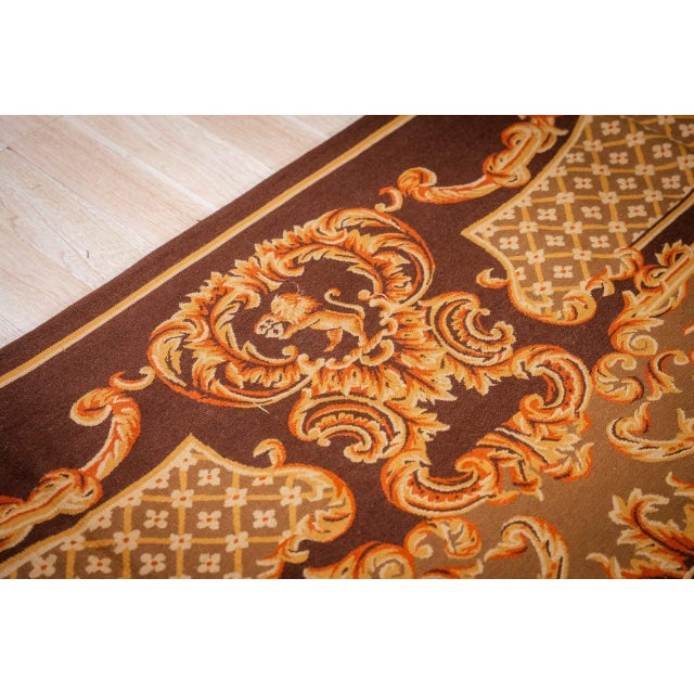 9x12 Vintage Aubusson Flat Weave Wool Rug, Brown Baroque Medallion For Sale - Image 9 of 14