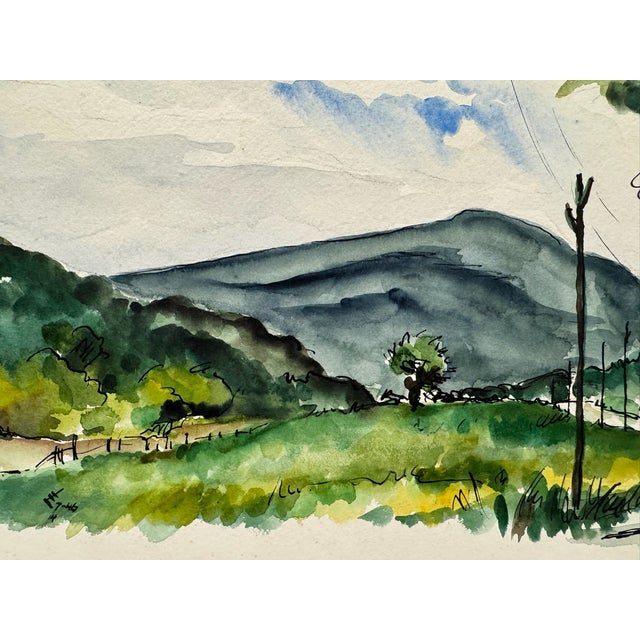 Rustic Henry Emil Salloch Original Watercolor on Paper Alpine Valley, 1946. For Sale - Image 3 of 7