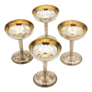 Champagne Glasses in Silver with Gold Interior, Set of 4 For Sale