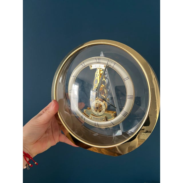 1990s Brass & Glass Seiko Skeleton Clock For Sale - Image 12 of 12