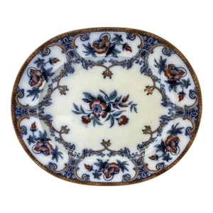 Antique Wedgwood Pearl-Ware Flow Blue Shannon Pattern Serving Platter From England - Circa 1850
