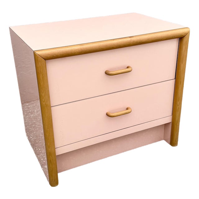 Postmodern Pink Gloss Laminate and Oak Nightstand For Sale
