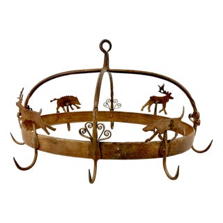 Antique French Kitchen Pot Rack in Wrought Iron, 1800s For Sale