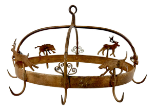 Antique French Kitchen Pot Rack in Wrought Iron, 1800s