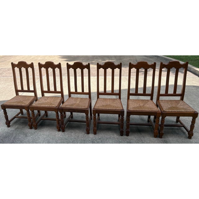French Country French Country Dining Chairs With Rush Seats - Set of 6 For Sale - Image 3 of 10