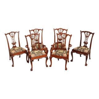 Georgian Style Set of Six Carved Mahogany Dining Chairs For Sale
