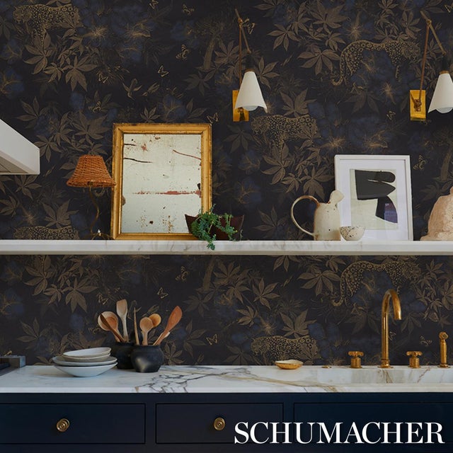 2020s SAMPLE - Schumacher X Katie Lydon Nocturnum Wallpaper In Indigo & Ochre For Sale - Image 5 of 5