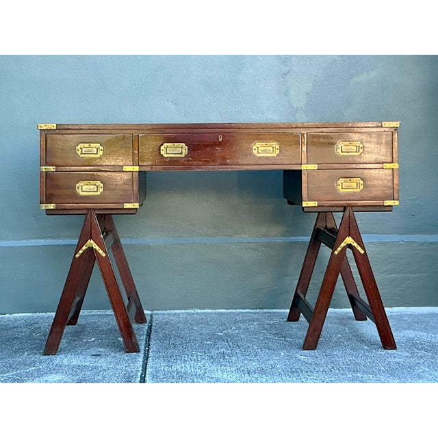 Vintage Boho Jans of London Campaign Writing Desk For Sale In West Palm - Image 6 of 11