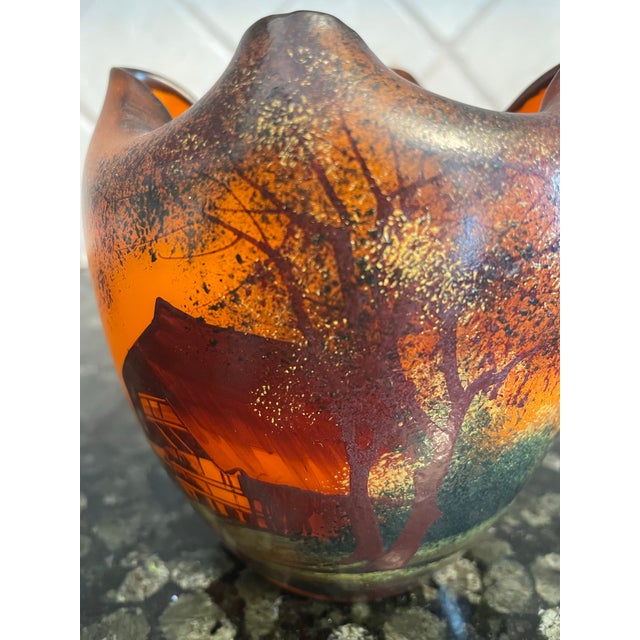 Glass Antique Hand Painted Art Glass Vase For Sale - Image 7 of 7