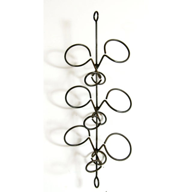 Rustic European Vintage French Wrought Iron Hanging 6 Bottle Wine Holder / Rack For Sale - Image 3 of 6