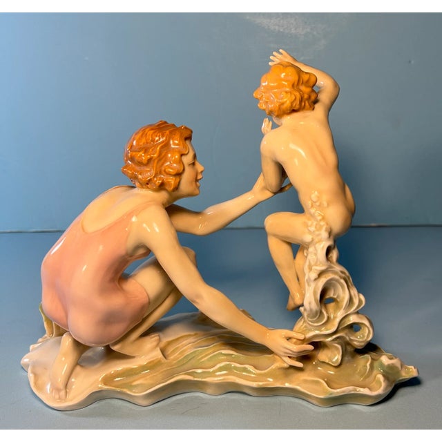 Ceramic Karl Ens Figurine Mother Child Beach For Sale - Image 7 of 12