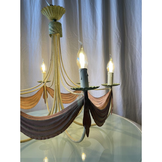 Six-Arm Chandelier in Enameled Sheet Metal, 1940s For Sale - Image 3 of 15