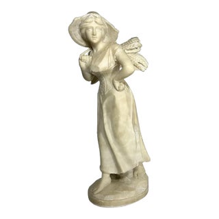 19th Century Adolfo Luchini Alabaster Sculpture: Italian Harvest Maiden, 20" For Sale