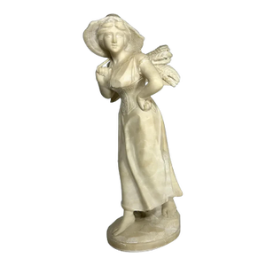19th Century Adolfo Luchini Alabaster Sculpture: Italian Harvest Maiden, 20"