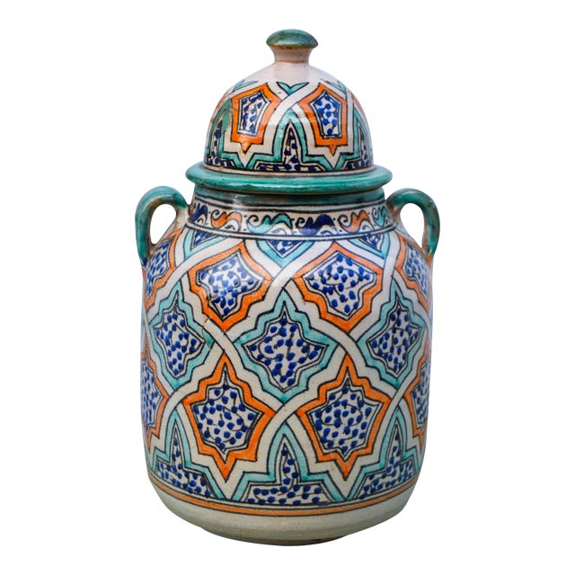 Ceramic Vase W/ Arabesque Design For Sale