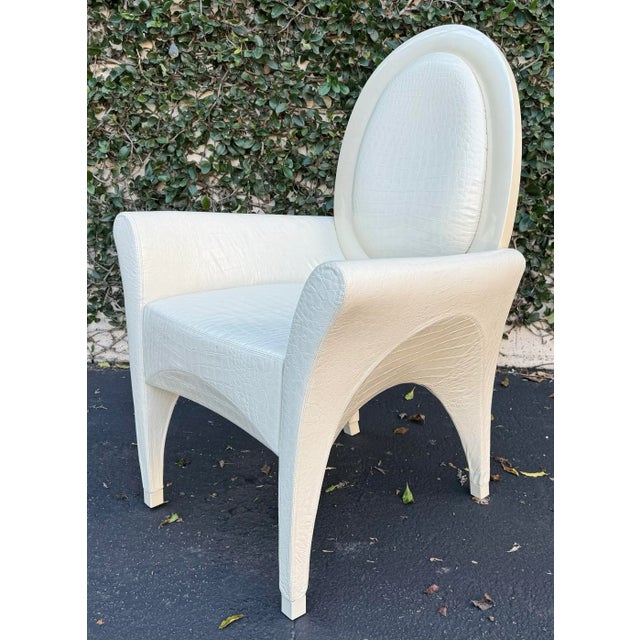 Rare Fendi Casa Faux Crocodile Embossed Leather Garcia Arm Chair. Designed by renowned Spanish architect, Jaime Hayon.