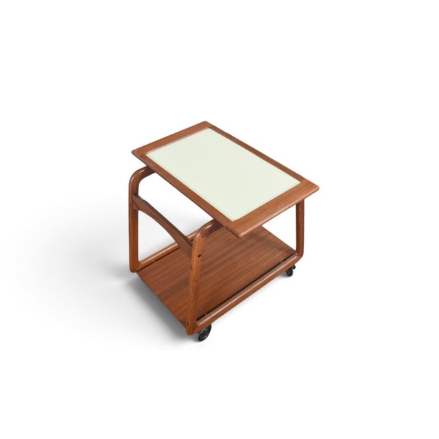 Mid 20th Century Danish Modern Flip Top Bar Cart in Teak + Cream Laminate For Sale - Image 11 of 11