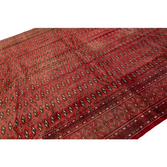 1950s Vintage Handmade Turkaman Red Wool Rug With Allover Pattern For Sale - Image 5 of 10