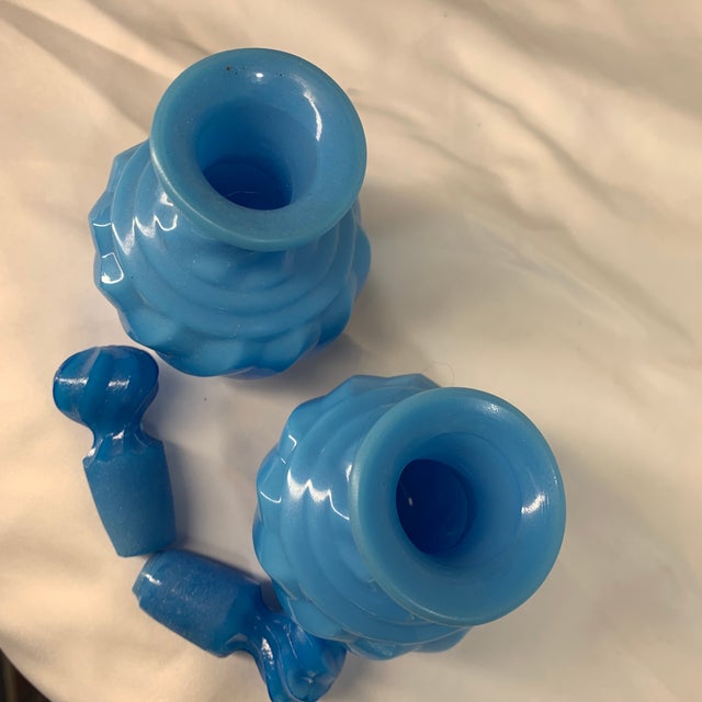 Antique Blue Opaline Glass Vanity Bottles With Swirl Pattern - Pair For Sale - Image 4 of 6