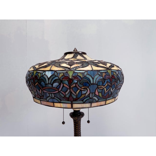 Large Tiffany Style Table Lamp in Stained Glass with Floral Shade For Sale - Image 6 of 13