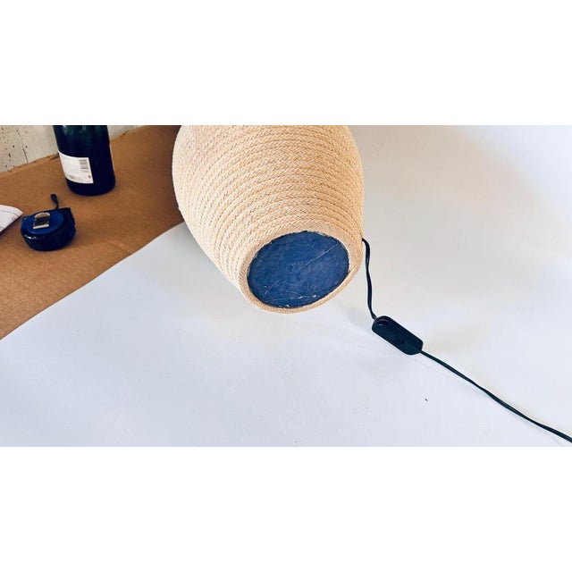 Large Ceramic Lamp in Wrapped in Light Rope & Brass Top For Sale - Image 5 of 11