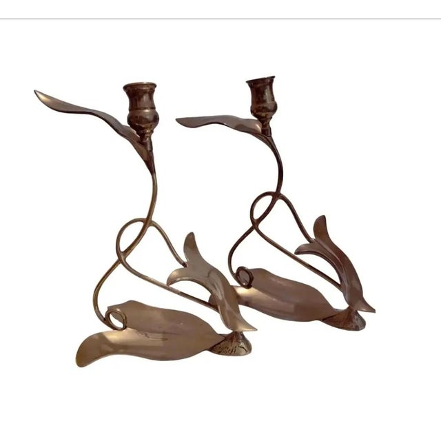Circa 1980s Dolbi Cashier Brass Art Nouveau Leaf Candle Holders- A Pair For Sale In Atlanta - Image 6 of 6