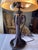 Vintage Art Deco Style Table Lamp, Ornate Dark Bronze Metal Base, Amber Glass Dome Shade, 24” Tall For Sale - Image 10 of 12