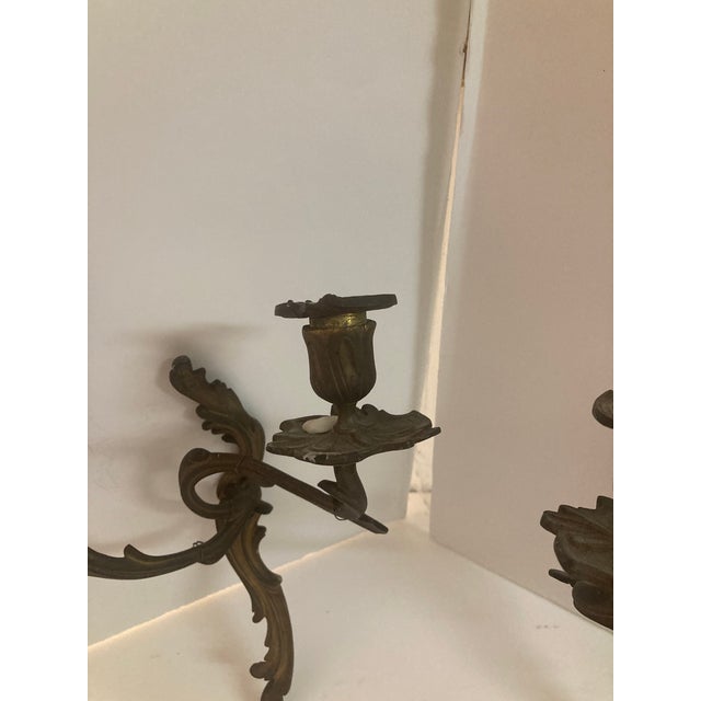 French Louis XV Bronze Candle Wall Sconces- A Pair For Sale - Image 9 of 10