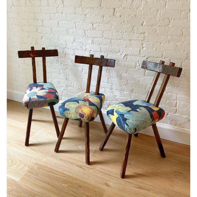 Brutalist 1950s French Brutalist Primitive Upholstered Chairs, Set of 6 For Sale - Image 3 of 12