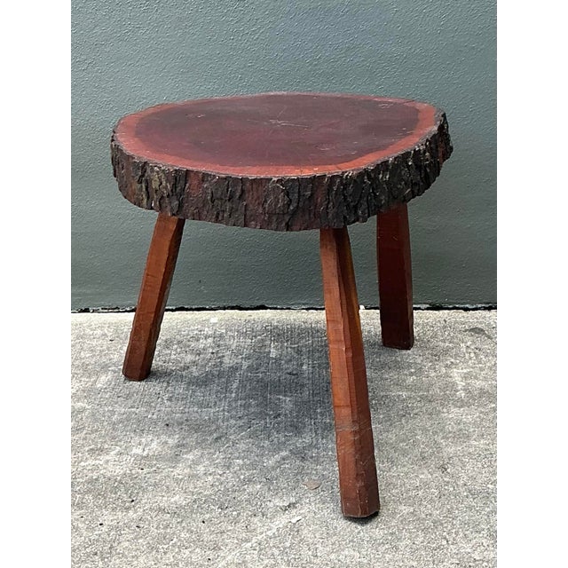 Brown Vintage Wood Slab Side Table For Sale - Image 8 of 12