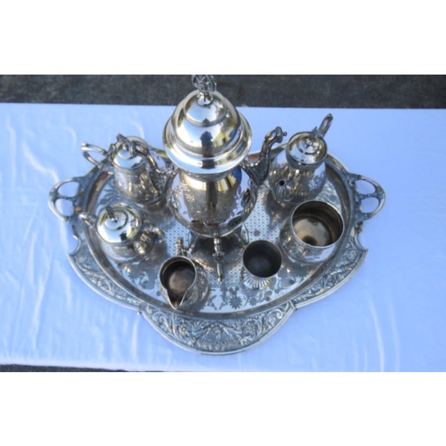 Late 20th Century Meriden Silver Plated Serving Tea Tray Set With Pairpoint Pitcher and Cup 4483b For Sale In Miami - Image 6 of 18