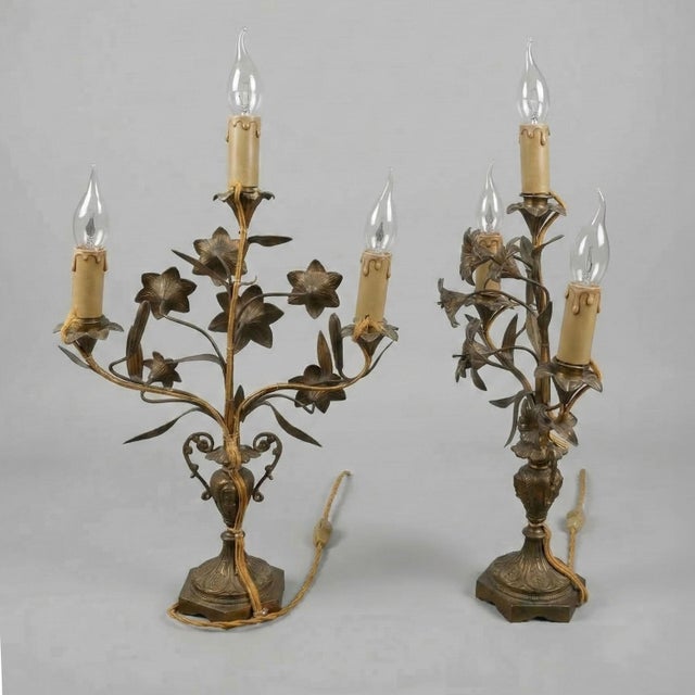 Bouquet of Devotion Sacred Heart Lamps, 19th Century, Set of 2 For Sale - Image 9 of 10