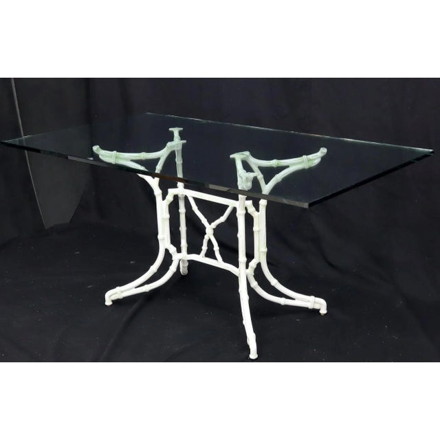Cast Aluminum Faux Bamboo Dining Table w/ 4 Matching Chairs Outdoors Green Vinyl For Sale - Image 10 of 13