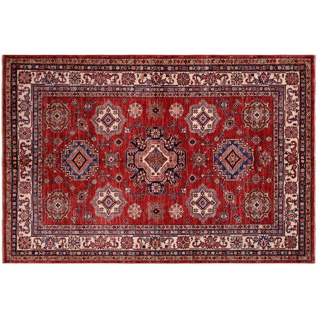 Red Southwestern Super Kazak Red/Beige Wool Rug - 5'9'' X 7'9'' For Sale - Image 8 of 10