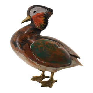 1960s Standing Hand-Painted Wooden Bird Decorative Sculpture For Sale
